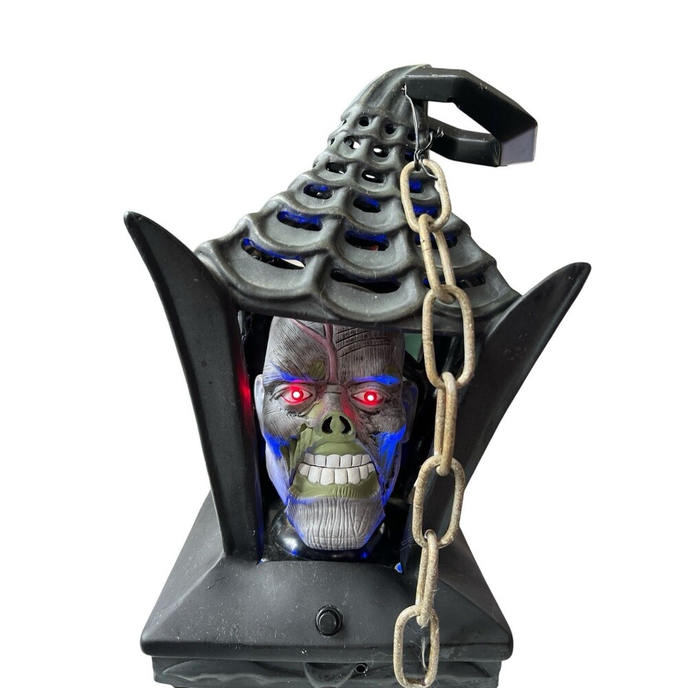 Vintage Gemmy Lantern Halloween Head Lights Animated Sound Zombie READ